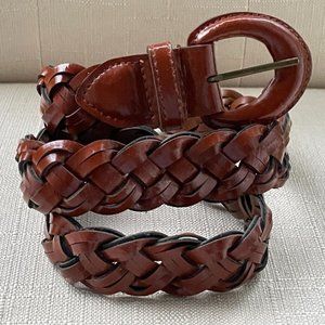 Girl Belt Genuin Leather Brown Braided Waistband belt Size 68 26 inches
